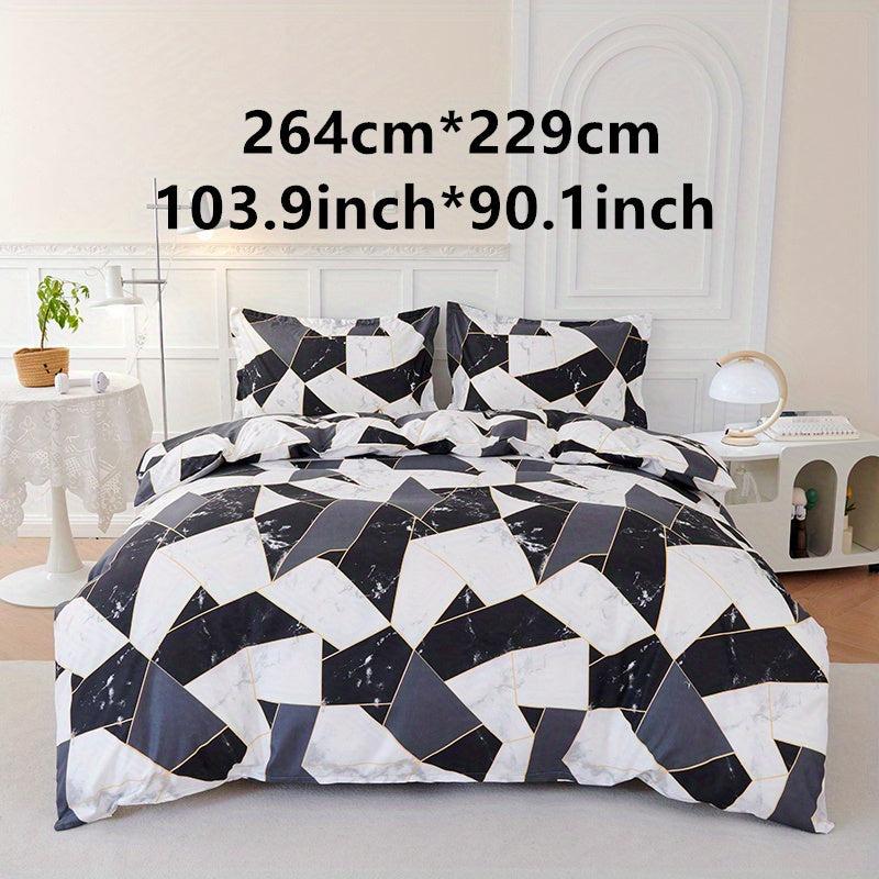 3pcs Colorblock Marble Print Bedding Set - Soft & Comfortable - Gift for Family