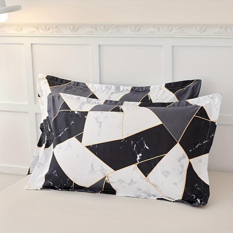 3pcs Colorblock Marble Print Bedding Set - Soft & Comfortable - Gift for Family