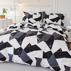 3pcs Colorblock Marble Print Bedding Set - Soft & Comfortable - Gift for Family