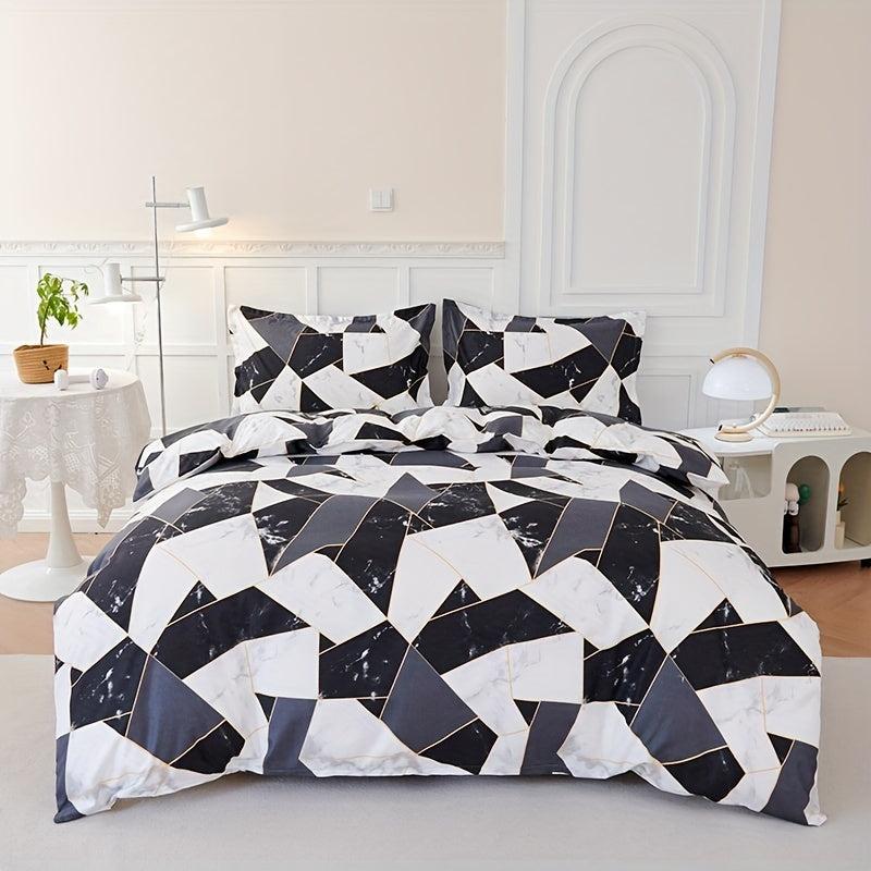 3pcs Colorblock Marble Print Bedding Set - Soft & Comfortable - Gift for Family