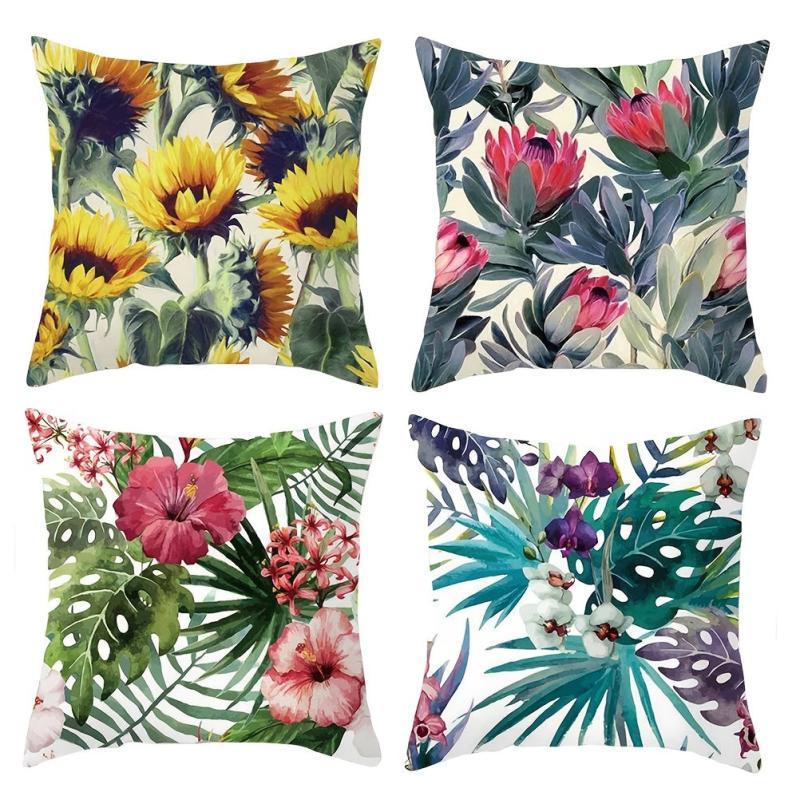 Green Plants Print Throw Pillow Case Flower Cushion Cover Home Decor