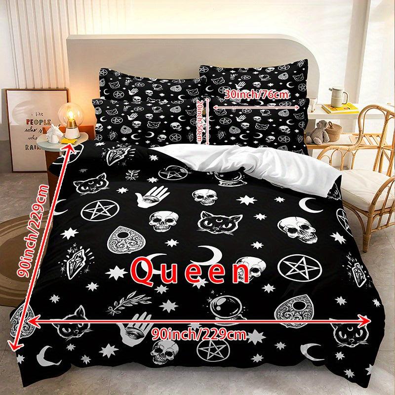 Skull Satan Cat Witchcraft Printed Duvet Cover Set