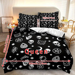 Skull Satan Cat Witchcraft Printed Duvet Cover Set