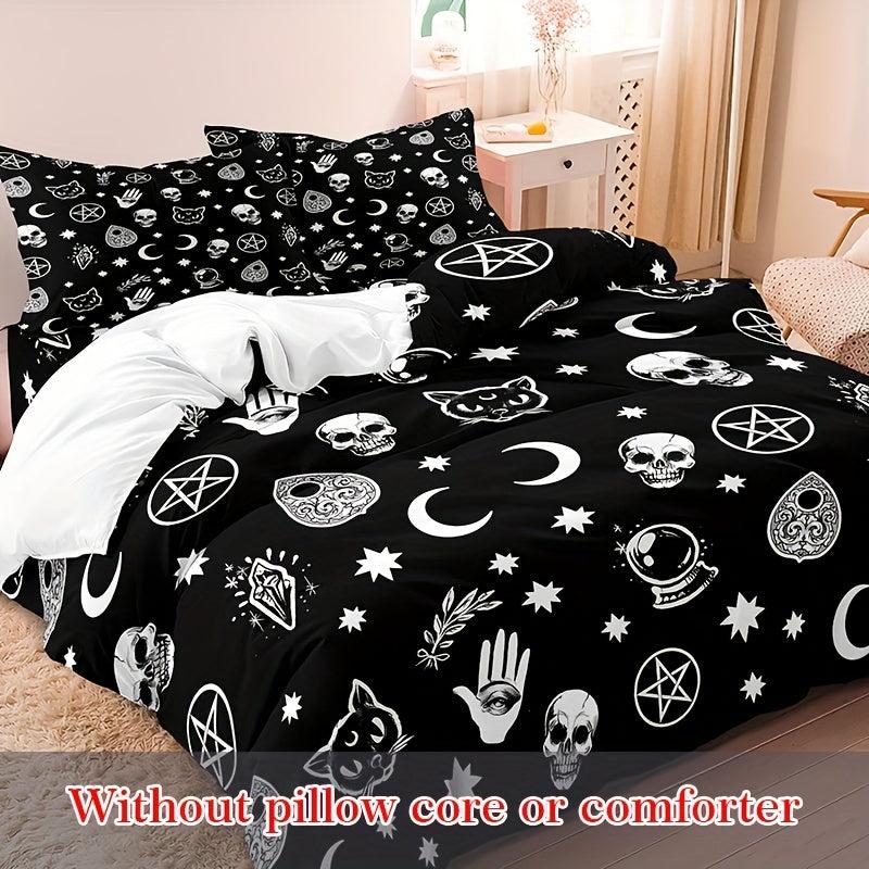 Skull Satan Cat Witchcraft Printed Duvet Cover Set