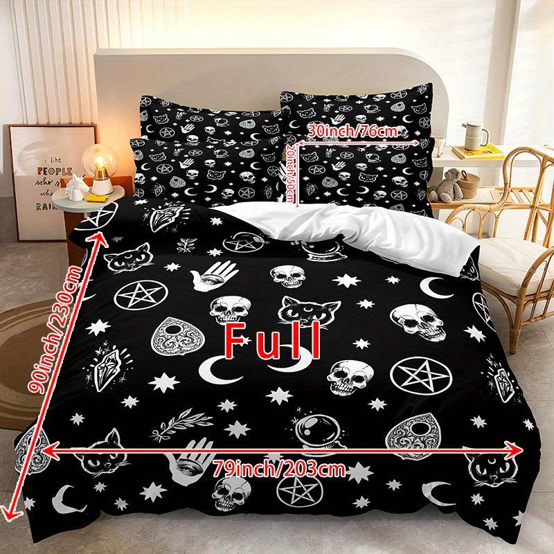 Skull Satan Cat Witchcraft Printed Duvet Cover Set