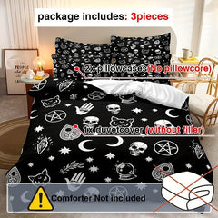Skull Satan Cat Witchcraft Printed Duvet Cover Set