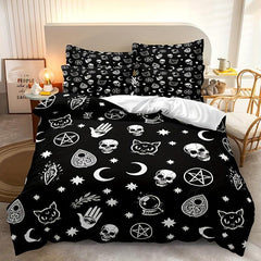 Skull Satan Cat Witchcraft Printed Duvet Cover Set