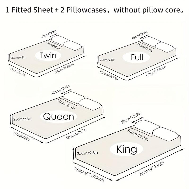 3pc Solid Brushed Fitted Sheet Set Soft Breathable Bedding w/ Deep Pocket