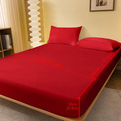 Solid Red Brushed Fitted Sheet for Bedroom Guest Room Bedding