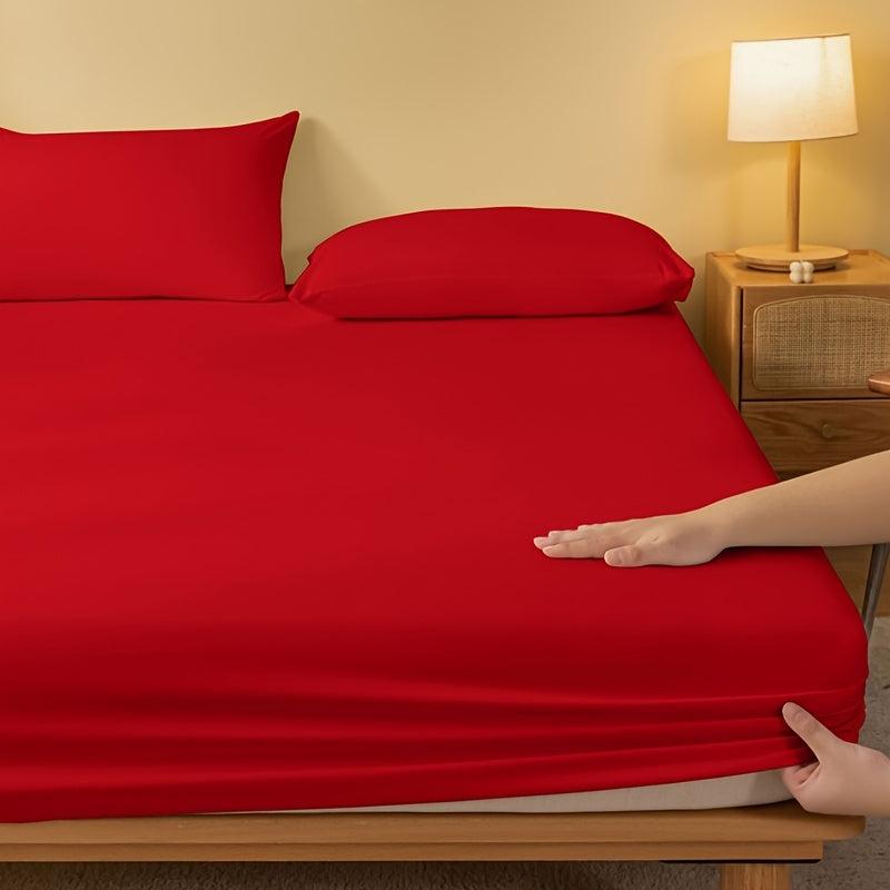 Solid Red Brushed Fitted Sheet for Bedroom Guest Room Bedding