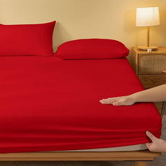 Solid Red Brushed Fitted Sheet for Bedroom Guest Room Bedding
