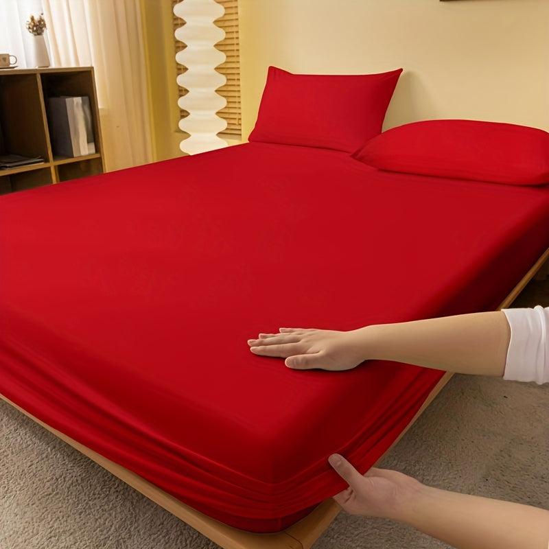 Solid Red Brushed Fitted Sheet for Bedroom Guest Room Bedding