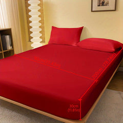 Solid Red Brushed Fitted Sheet for Bedroom Guest Room Bedding
