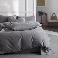 3pcs Dark Grey Microfiber Duvet Cover Modern Style Bedding Set