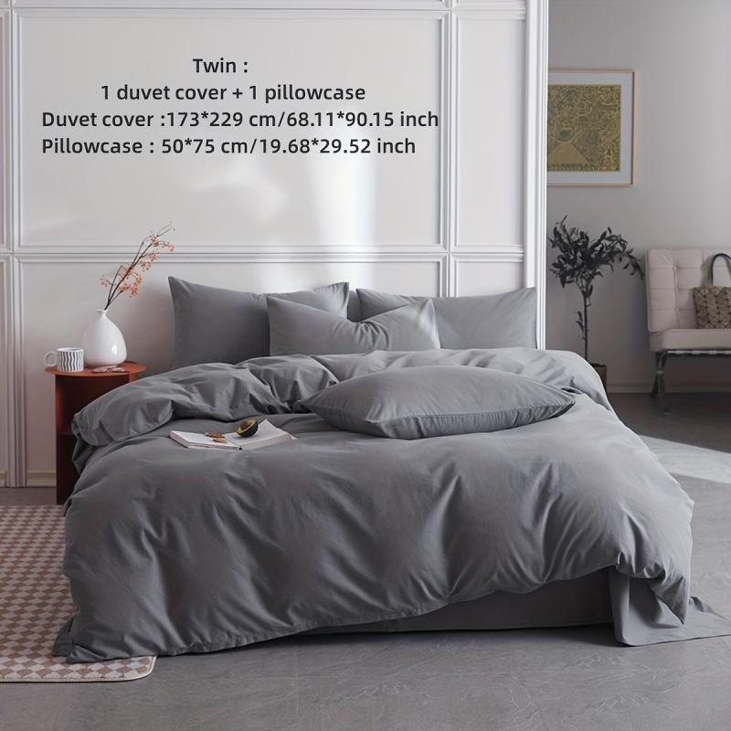 3pcs Dark Grey Microfiber Duvet Cover Modern Style Bedding Set