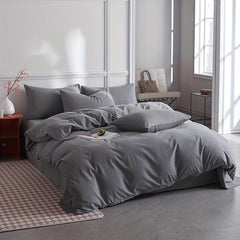 3pcs Dark Grey Microfiber Duvet Cover Modern Style Bedding Set