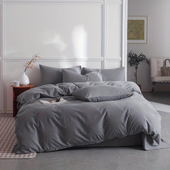 3pcs Dark Grey Microfiber Duvet Cover Modern Style Bedding Set