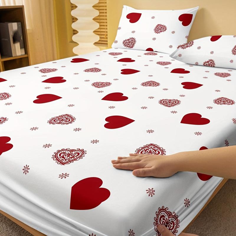 Love Print Fitted Sheet Soft Comfortable Bedding Fitted Sheet