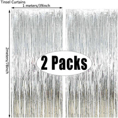 2pcs Metallic Foil Fringe Tinsel Curtain Party Wedding Baby Shower Adult Kids