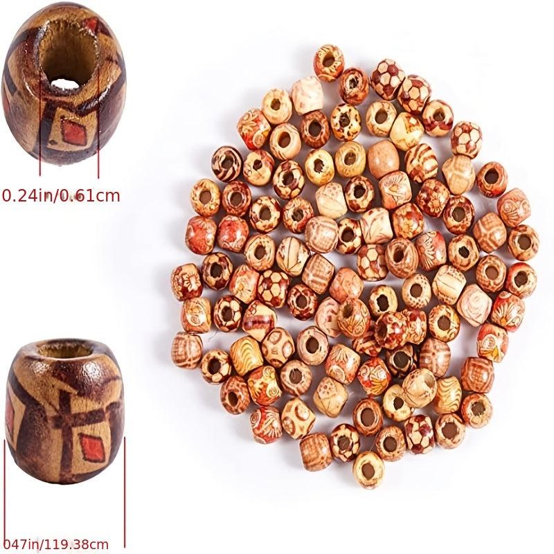 100pcs African Wooden Beads for Braids Crafts Vibrant Colors Textures Girls Boys