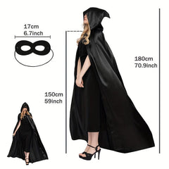 Gothic Solid Slit Hooded Cape Halloween Dress