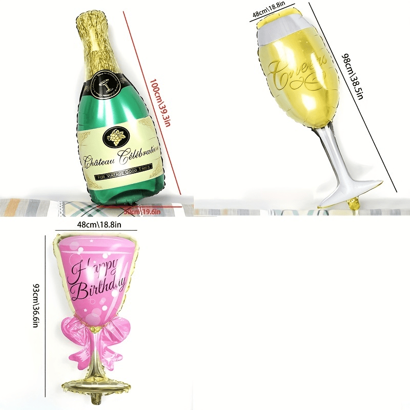 Large Champagne Bottle Wine Glass Aluminum Film Balloon Party Decoration