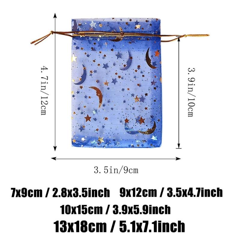 100pcs Moon Star Organza Bag for Jewelry Candy Party Favors Mixed Colors