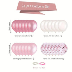 24pcs Pink & Latex Balloons Pink Confetti Balloons Party Decorations