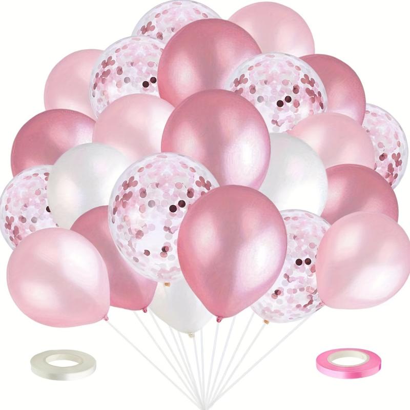 24pcs Pink & Latex Balloons Pink Confetti Balloons Party Decorations