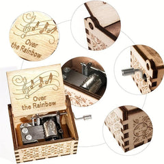 Over the Rainbow Music Box Vintage Hand Cranked Wooden Engraved