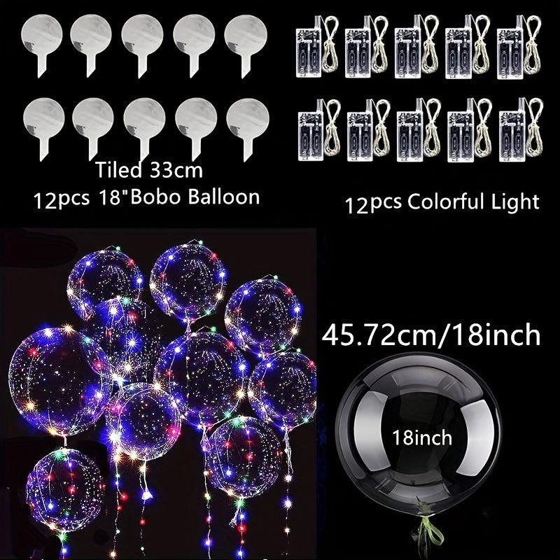 12pcs Glowing LED Balloons with String Lights for Parties and Weddings