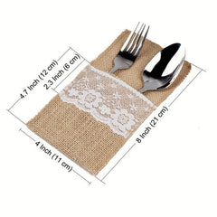 10pcs Burlap Lace Utensil Cutlery Holders 16cmx20 Pouch Bags Rustic Wedding