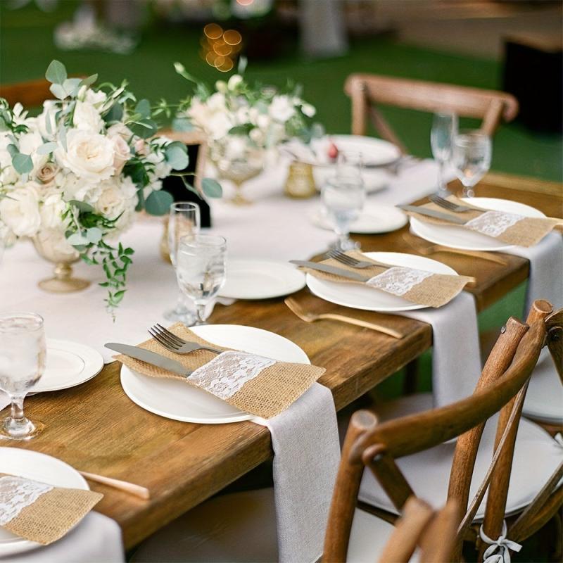 10pcs Burlap Lace Utensil Cutlery Holders 16cmx20 Pouch Bags Rustic Wedding