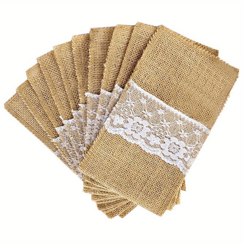 10pcs Burlap Lace Utensil Cutlery Holders 16cmx20 Pouch Bags Rustic Wedding