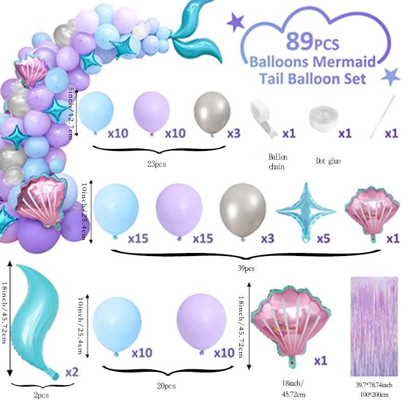 89pcs Mermaid Themed Pink Balloon Chain Set Birthday Party Decoration Supplies