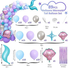 89pcs Mermaid Themed Pink Balloon Chain Set Birthday Party Decoration Supplies