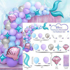 89pcs Mermaid Themed Pink Balloon Chain Set Birthday Party Decoration Supplies