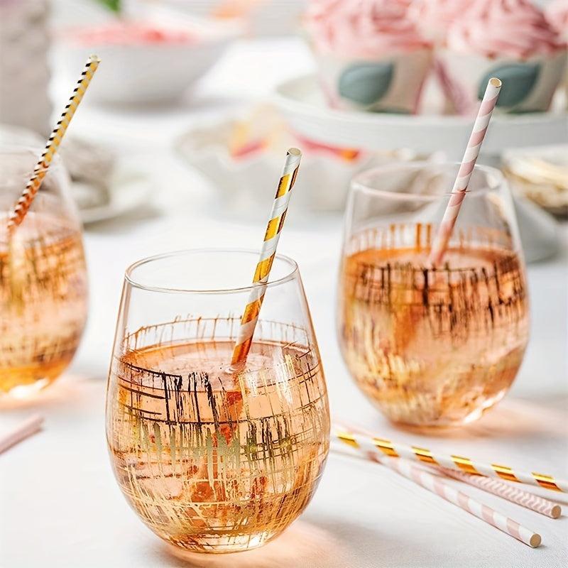 25pcs Biodegradable Paper Straws Pink and Striped for Parties