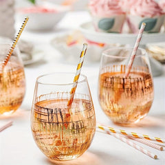 25pcs Biodegradable Paper Straws Pink and Striped for Parties