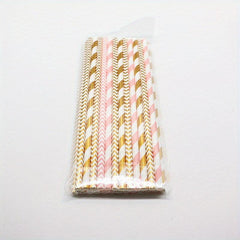 25pcs Biodegradable Paper Straws Pink and Striped for Parties
