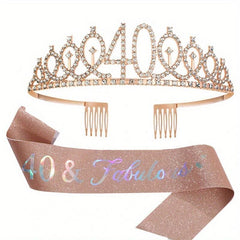 Crystal Birthday Crown Sash for 18 21 30 40 50th Birthdays Tiara Suit Party