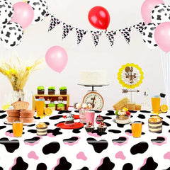 Pink Cow Print Table Cover Plastic Rectangle Farm Animal Party Tablecloth