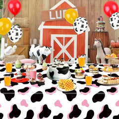 Pink Cow Print Table Cover Plastic Rectangle Farm Animal Party Tablecloth