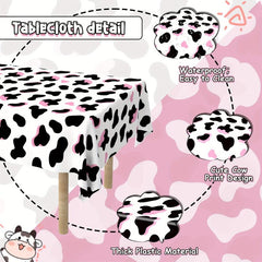 Pink Cow Print Table Cover Plastic Rectangle Farm Animal Party Tablecloth