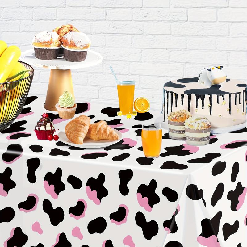 Pink Cow Print Table Cover Plastic Rectangle Farm Animal Party Tablecloth