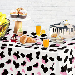 Pink Cow Print Table Cover Plastic Rectangle Farm Animal Party Tablecloth