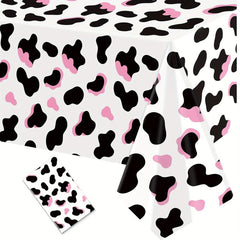 Pink Cow Print Table Cover Plastic Rectangle Farm Animal Party Tablecloth