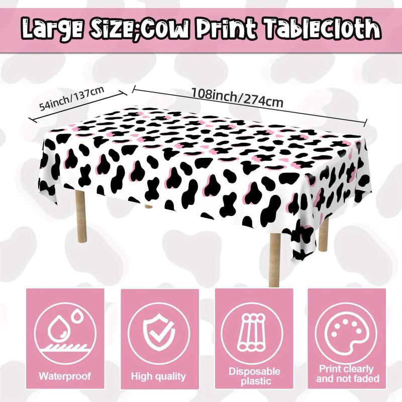 Pink Cow Print Table Cover Plastic Rectangle Farm Animal Party Tablecloth