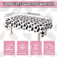 Pink Cow Print Table Cover Plastic Rectangle Farm Animal Party Tablecloth