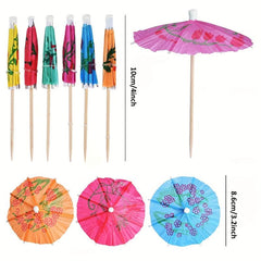 50pcs Tropical Colors Umbrella Cocktail Picks for Summer Parties